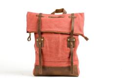 Sac  dos  rabat allong cuir et coton wine 43x35cm