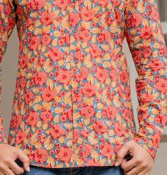 Chemise homme manche longue fleurs orange 100% coton – S