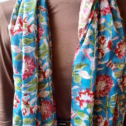 Etole, écharpe, paréo coton imprimé clochettes roses block print 13