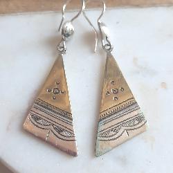 Boucles d’Oreilles Touareg conique Argent et Laiton – Bijoux Ethniques Artisanaux 9017