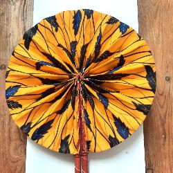 Éventail Wax Africain Jaune Soleil – Fabrication Artisanale du Mali