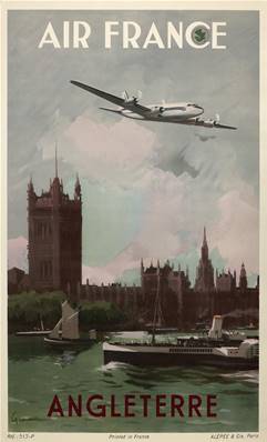 Affiche vintage déco de collection Air France Angleterre 50x70cm