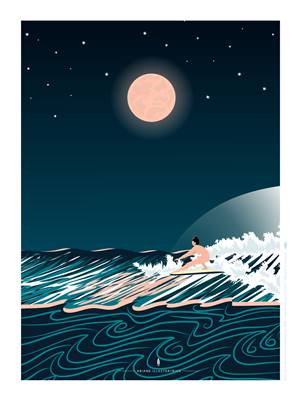 Affiche Surfeuse de vague Nuit Plume103 30x40cm