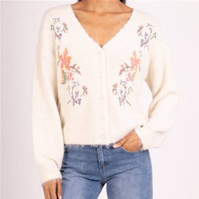 Veste brodée fleurs en point de croix