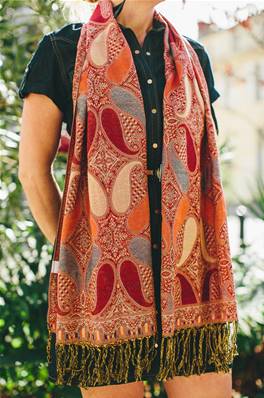 Echarpe foulard femme motif indien orange