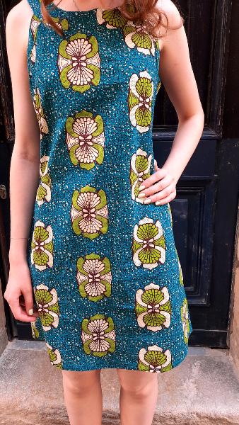 Robe courte Hibari motif bleu et vert