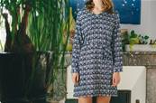 Robe tunique manche longue bleue motif eventail