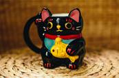 Mug grand format Maneki Neko noir