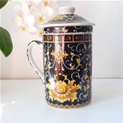 Tisanire chinoise antique noire et fleurs jaunes