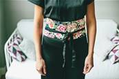 Ceinture japonaise obi motif pivoines