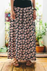 Pantalon large taille unique motif Fleurs roses