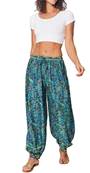 Pantalon large resserré aux chevilles fleuri bleu vert