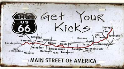 Plaque métal 15x30 vintage ROUTE 66 "GET YOUR KICKS".