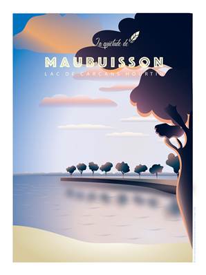 Affiche Maubuisson lac bleu 30x40cm Plume15