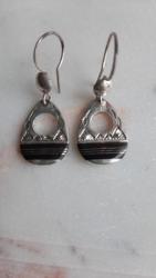 Boucles d'oreilles Touareg  argent goutte ébènes 9032