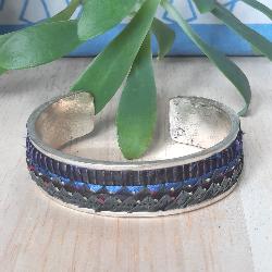 Bracelet ethnique Tibétain, tissus bleu Jhâna