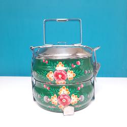 Lunch box verte Peinte � la Main - Un voyage culinaire en Inde