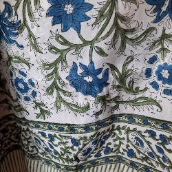 Etole, écharpe ou paréo coton imprimé fleurs bleu block print 9