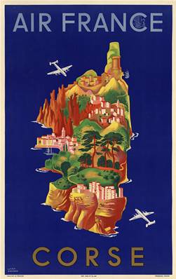 Affiche vintage déco de collection Air France Corse 50x70cm