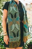 Echarpe foulard femme motif indien bleu canard