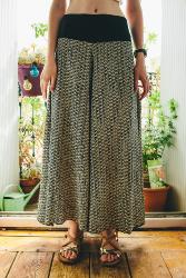 Pantalon large taille unique motif Seigaiha Vague