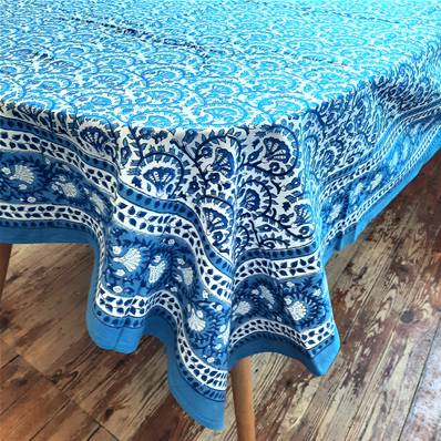 Tenture indienne artisanale block print 150x225 cm – Bleu azur