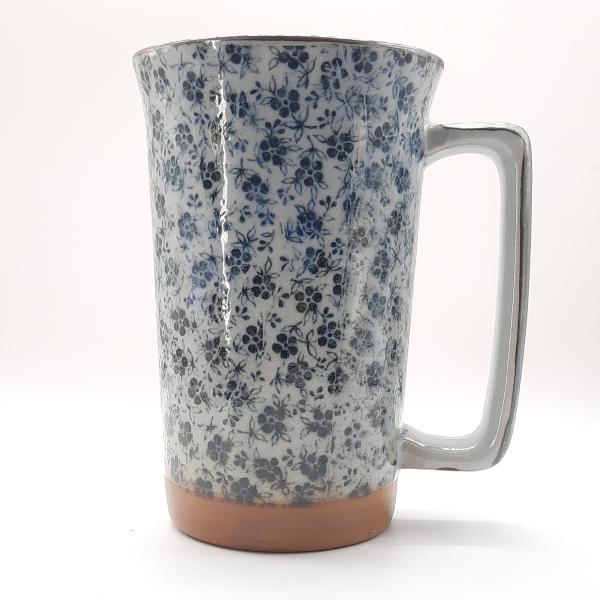 Grand mug japonais bleu et blanc petites fleurs 40cl 13cm