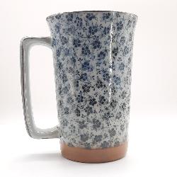 Grand mug japonais bleu et blanc petites fleurs 40cl 13cm