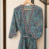 Kimono Indien Artisanal Coton turquoise motifs cachemire