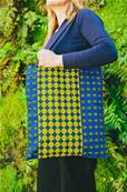 Sac Tote BAG en tissus africain WAX, bleu quadrillage jaune