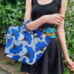 Sac  main en wax fleur de mariage bleu