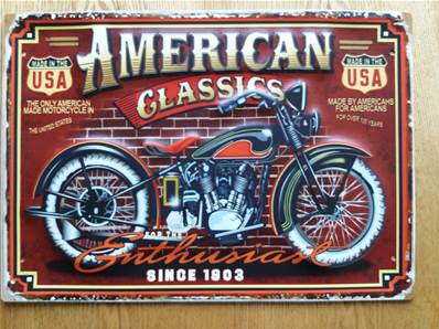 Plaque métal 28x40 vintage AMERICAN CLASSIC MOTO.