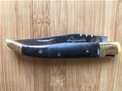 Couteau long pliable acier en corne "Noir" 22 cm