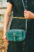 Sac à main bleu turquoise pour femme bandoulière et poche avant cuir et agneau