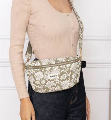 Banane à zip en coton imprimé fleuri bleu