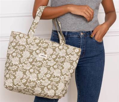 Sac de plage à motif fleuri vert "AMOUR"