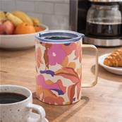 Mug de transport double paroi inox 45cl fleurs rouges