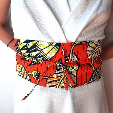 Ceinture obi wax orange jaune