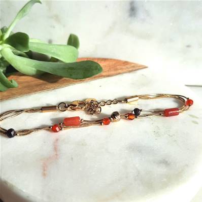 Bracelet multi rangs "Éclat de Cornaline" - fils rigides