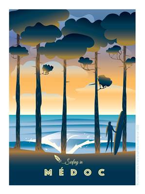 Affiche Surfing in Médoc pin 50x70cm Plume20