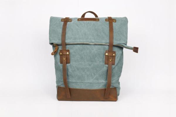 Sac à dos à rabat allongé (65cm) cuir et coton 43x35cm 5815