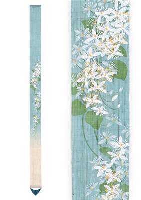 Décoration artisanale japonaise Clématites blanches sur fond bleu 170cm