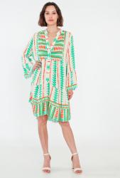 Robe évasée mi longue géométrique Verte