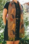 Echarpe foulard femme motif indien marron