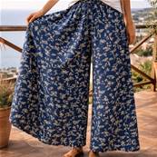 Pantalon large taille unique bleu oiseaux stylis�s