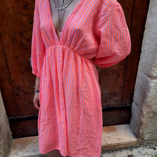 Robe d’été fluo orange en gaze de coton