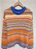 Pull col rond pastel rayé turquoise et rose – Taille unique