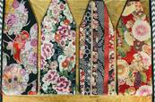 Ceinture japonaise obi noir motif floral