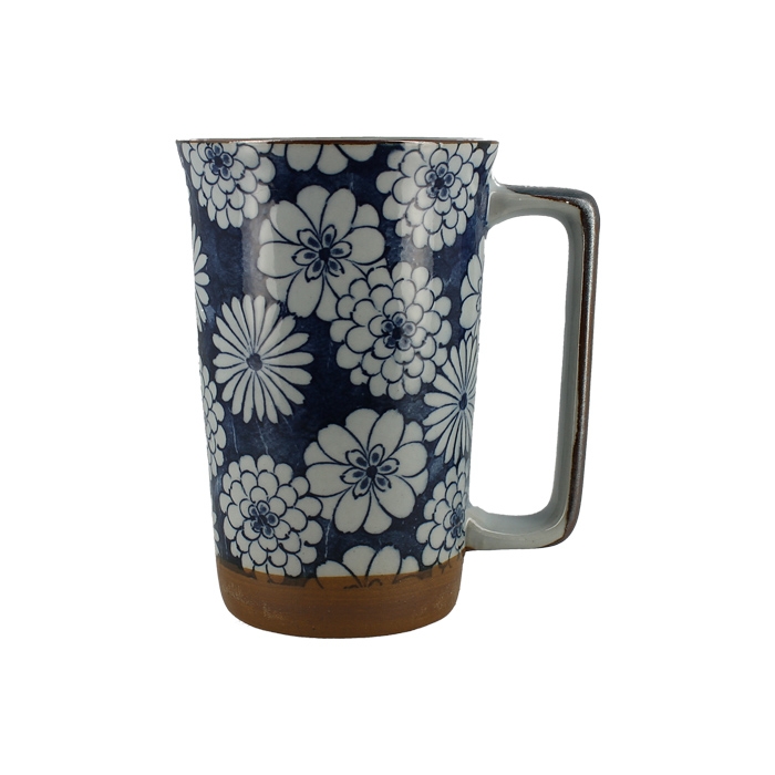 Mug japonais grand fleurs rondes bleues