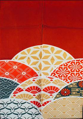 Noren Eventails colorés rouge 120x85 rideau japonais Kakemono